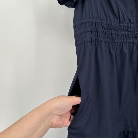 Quince Navy Blue Organic Cotton Tiered Maxi Dress sz S Women's Pockets Poplin - Picture 6 of 9
